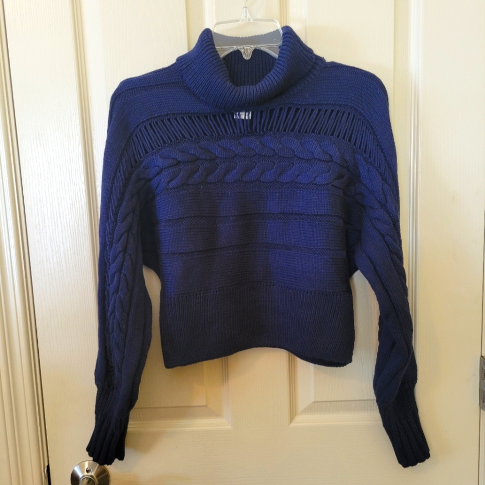 Love Crazy - Cropped Knit Sweater - Dark Blue - Size XL